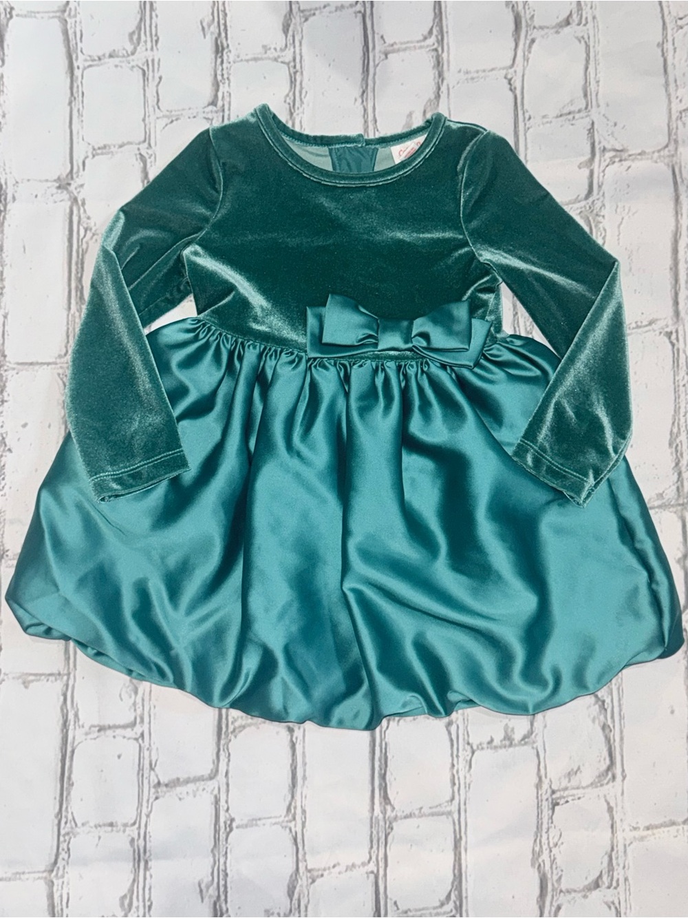 Cat & Jack Emerald Green Velvet Satin Bubble Dress